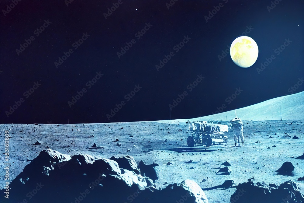 Poster an astronaut installs equipment on the moon., created with generative ai