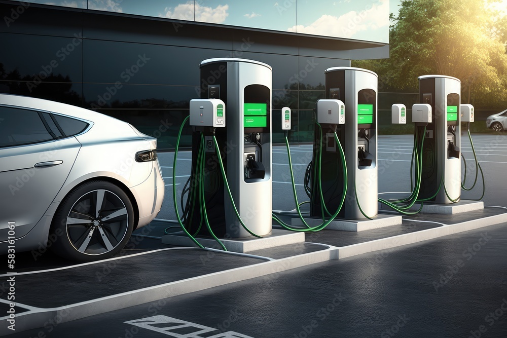 Canvas Prints electric car charging station with multiple cars, showing the versatility and popularity of electric vehicles, created with generative ai