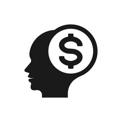 Human head with money sign. Financial planning icon concept isolated on white background. Vector illustration