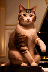 Cute Cat Sitting by Grand Piano created with Generative AI technology