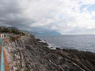Ligurian sea. On the shores of Nervi (municipality of Genoa), Italy.