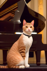 Cute Cat Sitting by Grand Piano created with Generative AI technology