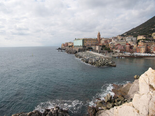 Ligurian sea. On the shores of Nervi (municipality of Genoa), Italy.