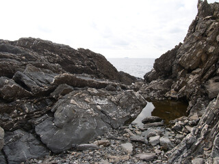 Ligurian sea. On the shores of Nervi (municipality of Genoa), Italy.