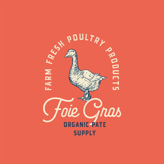 Farm Fresh Duck Poultry Abstract Vector Sign, Symbol or Logo Template. Hand Drawn Goose Sillhouette with Retro Typography Script. Vintage Foie Gras Bird Emblem Isolated © createvil