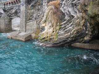 Ligurian sea. On the shores of Nervi (municipality of Genoa), Italy.