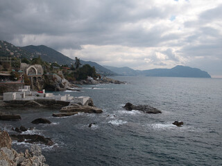 Ligurian sea. On the shores of Nervi (municipality of Genoa), Italy.