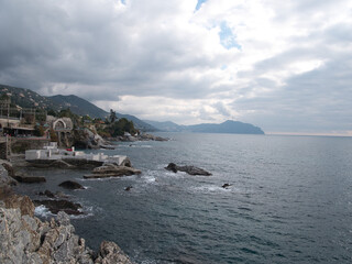 Ligurian sea. On the shores of Nervi (municipality of Genoa), Italy.