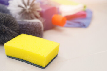 Equipment ready to clean in the bathroom