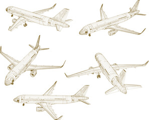 Passenger commercial airplane illustration vector sketch