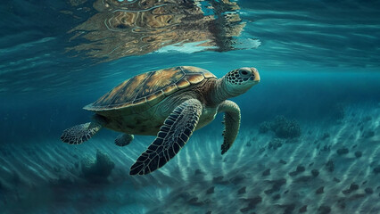 Sea ​​turtle in ocean World turtle day, 23 May concept
