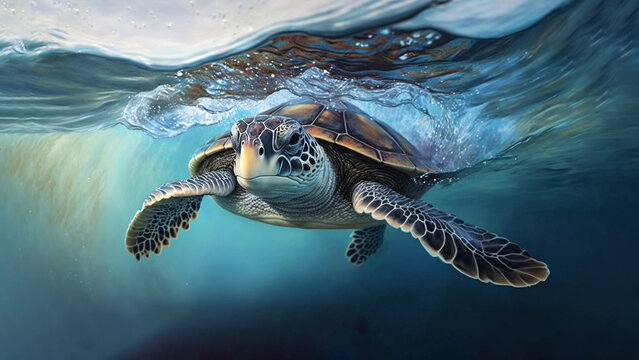 Sea ​​turtle in ocean World turtle day, 23 May concept