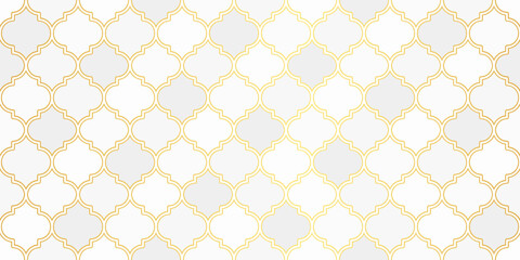 Fototapeta premium Moroccan Seamless Pattern. Arabic Mosaic Watercolor Ornament. Eid Mubarak Muslim Background. Ramadan Kareem Islamic Illustration. Turkish Mosque Window Shape.