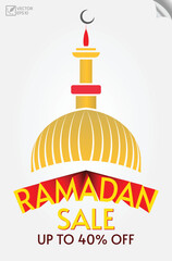 Ramadan Special Discount 40 Percent off. banner, sticker and label. Ramadan Eid Sale Special Offer.