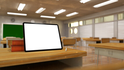 Tablet mockup psd in the room school theme education blank