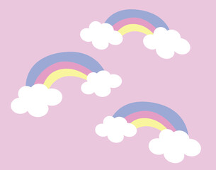 Cute cartoon rainbow with clouds. Hippie Vector illustration