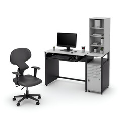 Illustration of office cubicle and workstation isolated on white background. Each unit is supplied with chairs, drawers and some other office accessories.