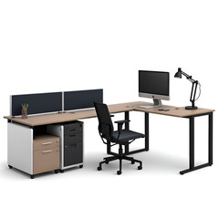 Naklejka premium Illustration of office cubicle and workstation isolated on white background. Each unit is supplied with chairs, drawers and some other office accessories.