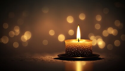 A Magical Candlelight Christmas: Burning Candle with Festive Bokeh Glow. Generative AI
