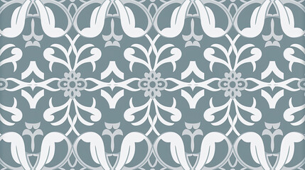 Seamless Ornamental vector pattern, White and grey, geometric oriental background. Abstract, repeating, graphic, element, wallpaper, 