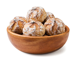 Gingerbread in a wooden plate on a white background. Isolated
