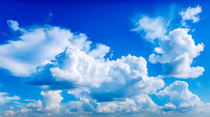 Blue sky background with clouds, - Atmosphere, beautiful, scenic, panoramic, view, outdoors, day, sunny, bright, clear, summer.