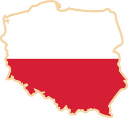 Poland map with national flag sticker.