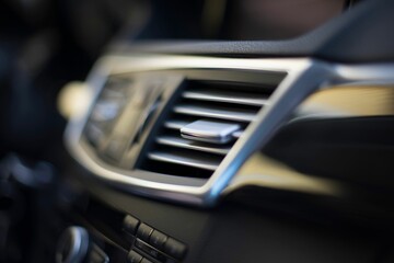 Fototapeta na wymiar Closeup shot of the car's dashboard and the air vents on the blurred background
