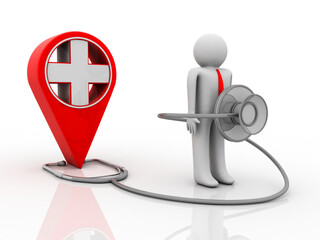 3d rendering hospital navigation with Stethoscope near doctor