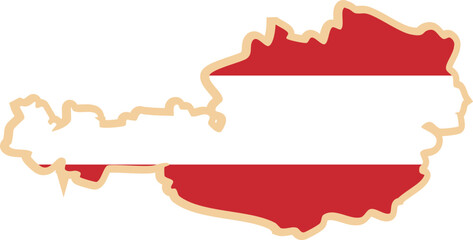 Austria map with national flag sticker.