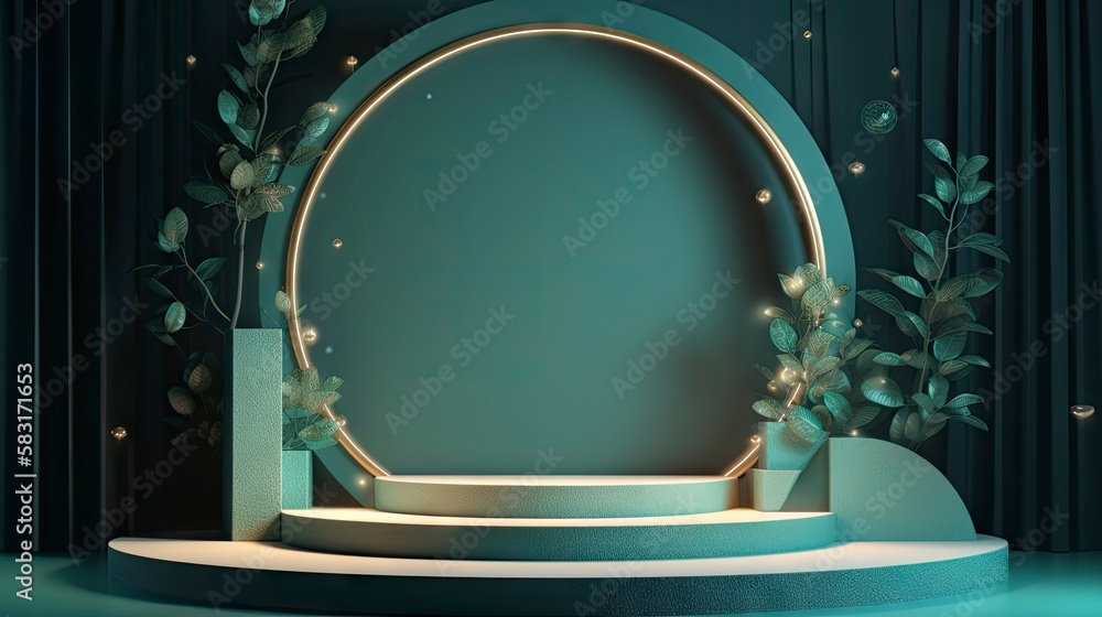 Poster minimal empty platform podium scene for product presentation mockup, 3d rendering.