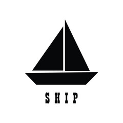 Flat ship icon. Black pictogram on a gray background. Vector illustration symbol