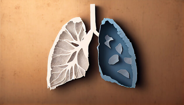 Human lung shaped shredded paper pieces. Concept of pulmonary disease, lung cancer, health or problems