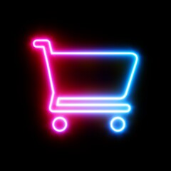 3d rendering UI shopping cart icon with neon light isolated in black background