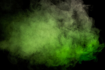 Green and white steam on a black background.