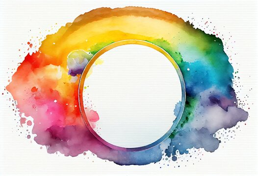 Watercolor Illustration of a Spot Round Frame. Rainbow Element. Generative AI