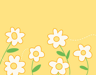 Floral background.White daisies on a yellow background