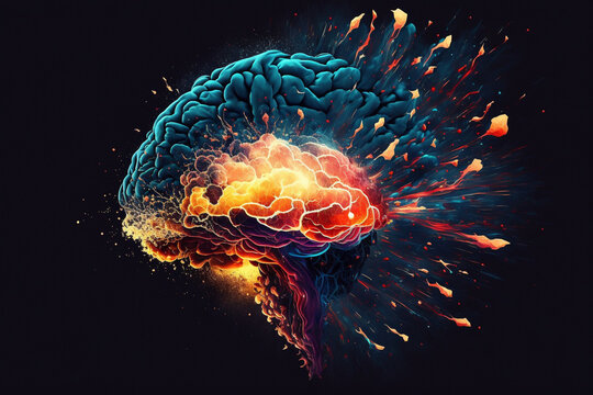 Creative exploding brain. Genius brain color splash creative concept. Colored creativity and intelligence abstract smart thinking illustration idea. Ai generated