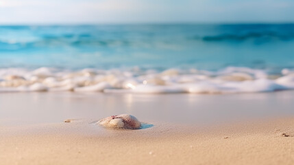 Obraz na płótnie Canvas Beautiful white sand beach with turquoise water and blue sky background. Generative AI