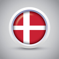 Obraz premium Denmark Flag Glossy Button on Gray Background. Vector Round Flat Icon