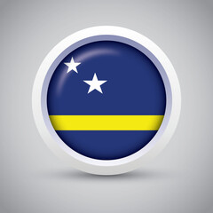 Curacao Flag Glossy Button on Gray Background. Vector Round Flat Icon