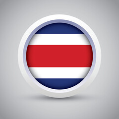 Costa Rica Flag Glossy Button on Gray Background. Vector Round Flat Icon