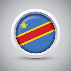 Obraz premium Democratic Republic of the Congo Flag Glossy Button on Gray Background. Vector Round Flat Icon