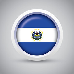 El Salvador Flag Glossy Button on Gray Background. Vector Round Flat Icon