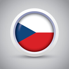 Czech Republic Flag Glossy Button on Gray Background. Vector Round Flat Icon