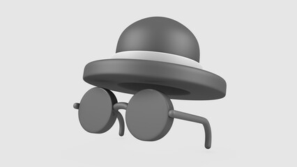 3D illustration of Secret agent Hat and glasses