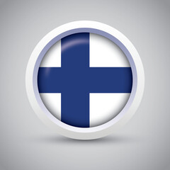 Finland Flag Glossy Button on Gray Background. Vector Round Flat Icon