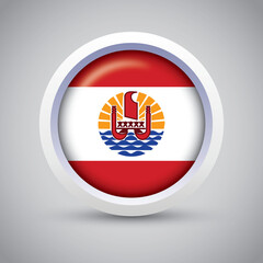 French Polynesia Flag Glossy Button on Gray Background. Vector Round Flat Icon