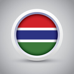 Gambia Flag Glossy Button on Gray Background. Vector Round Flat Icon