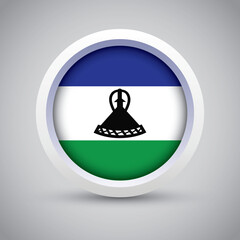 Lesotho Flag Glossy Button on Gray Background. Vector Round Flat Icon